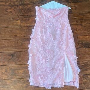 Lulu's Pink Strapless Sheath Midi Dress